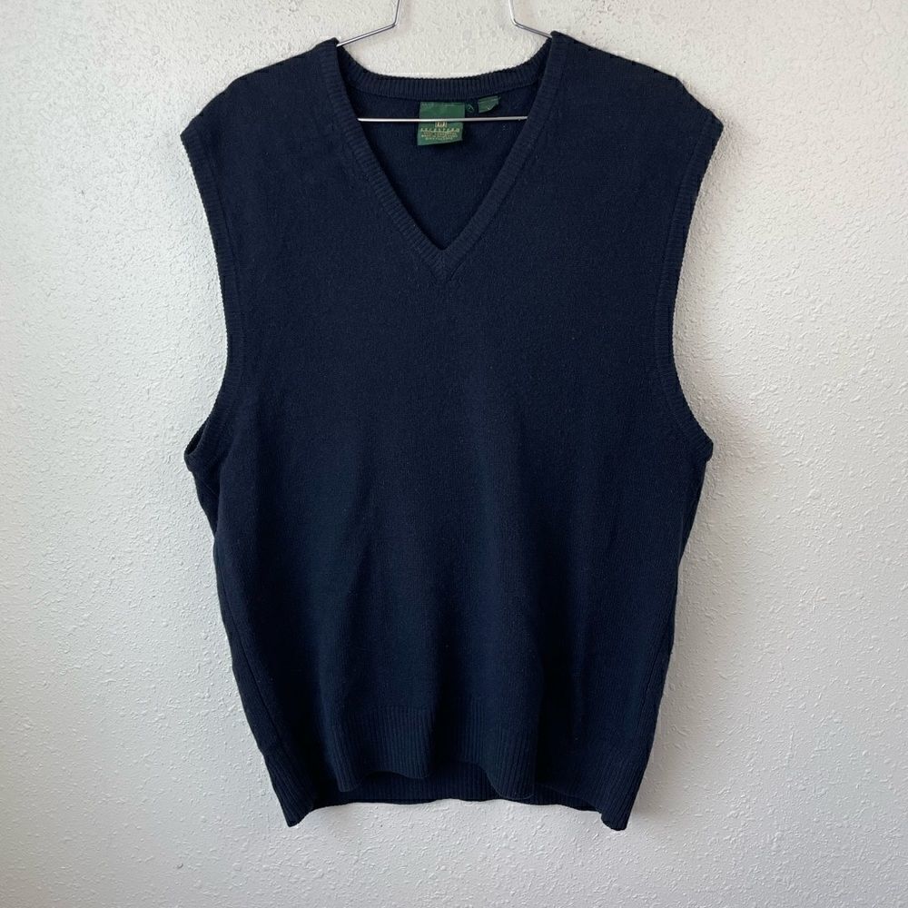 Nordstrom Dark Navy Blue Lambs Wool Sleeveless V-Neck Size L